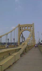 Roberto Clemente Bridge on the approach to PNC Park